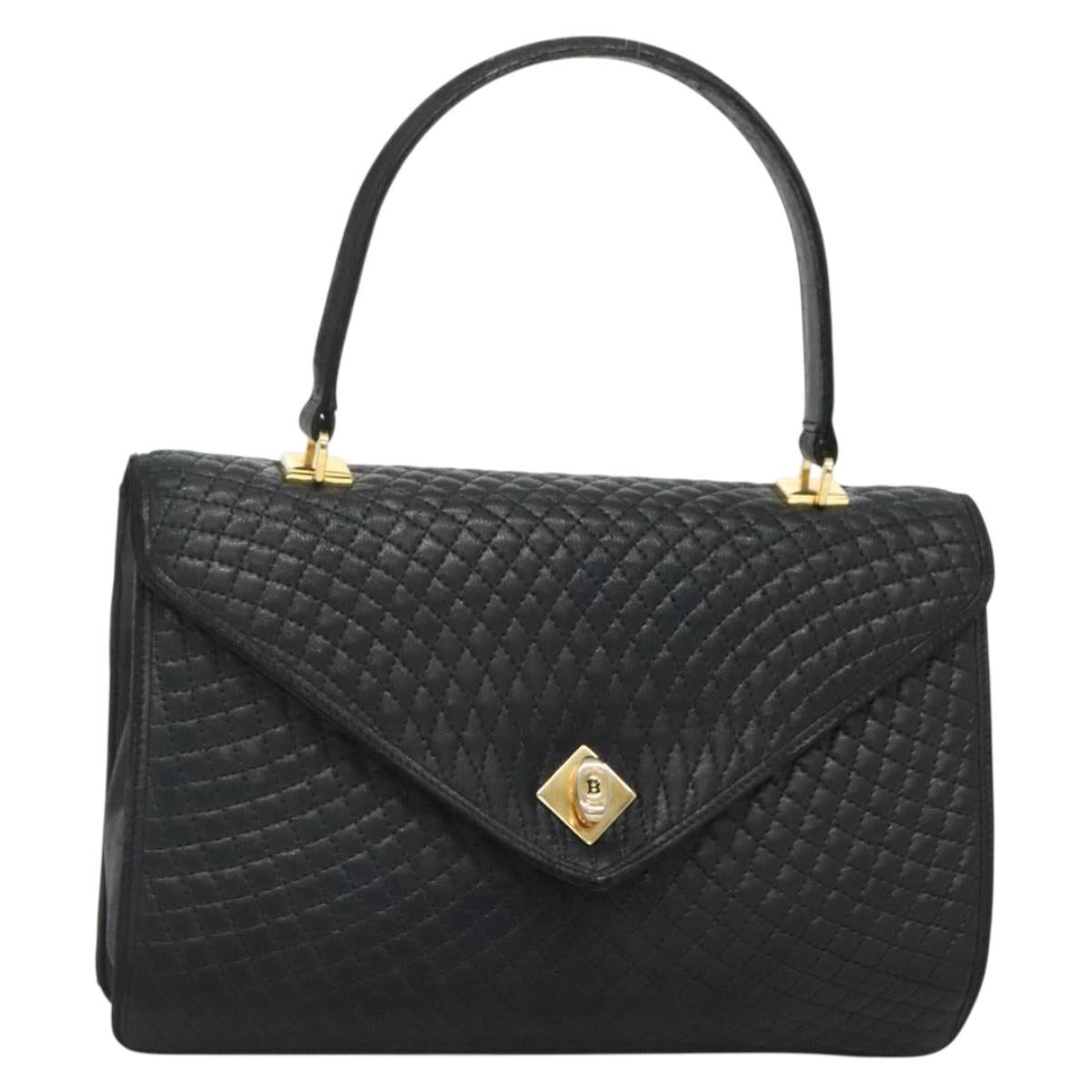 BALLY Hand Bag Leather Black Gold Auth bs28536