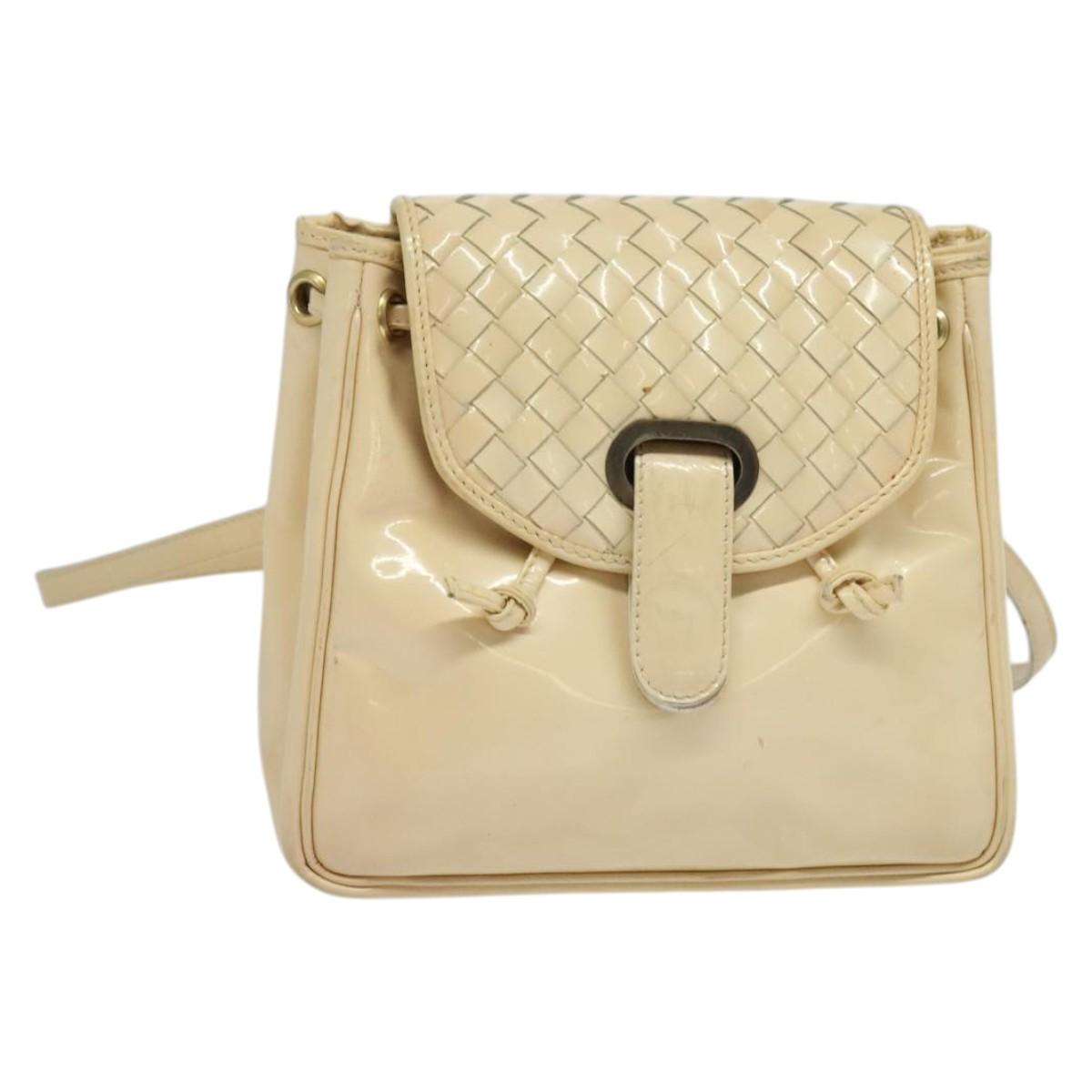 BOTTEGA VENETA INTRECCIATO Backpack Enamel Beige Gold Auth bs28539