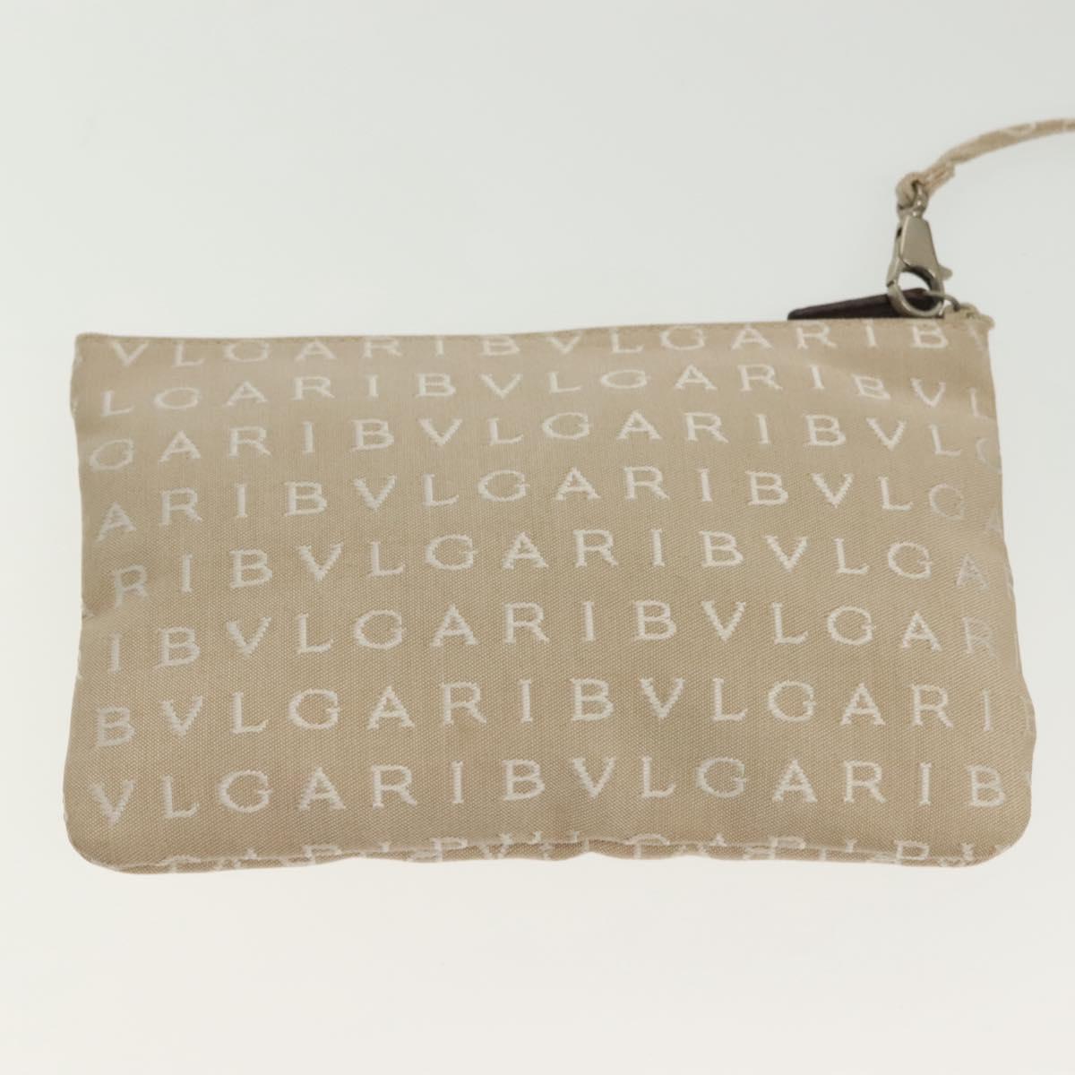 BVLGARI Logo Mania Hand Bag Canvas Beige Silver Auth bs28544