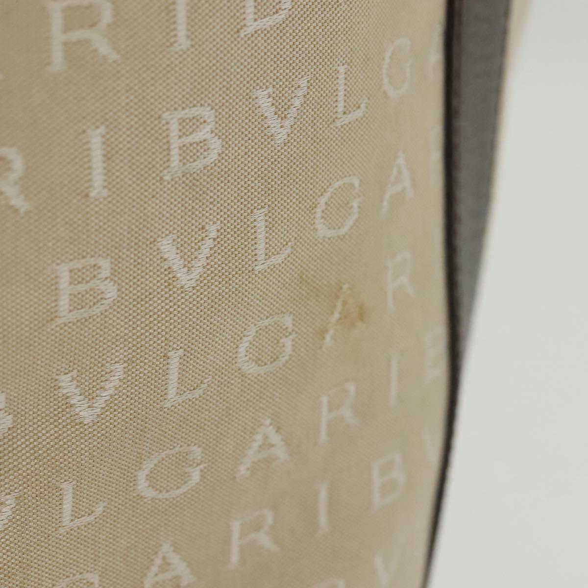 BVLGARI Logo Mania Hand Bag Canvas Beige Silver Auth bs28544
