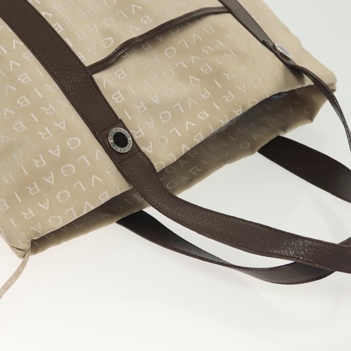 BVLGARI Logo Mania Hand Bag Canvas Beige Silver Auth bs28544