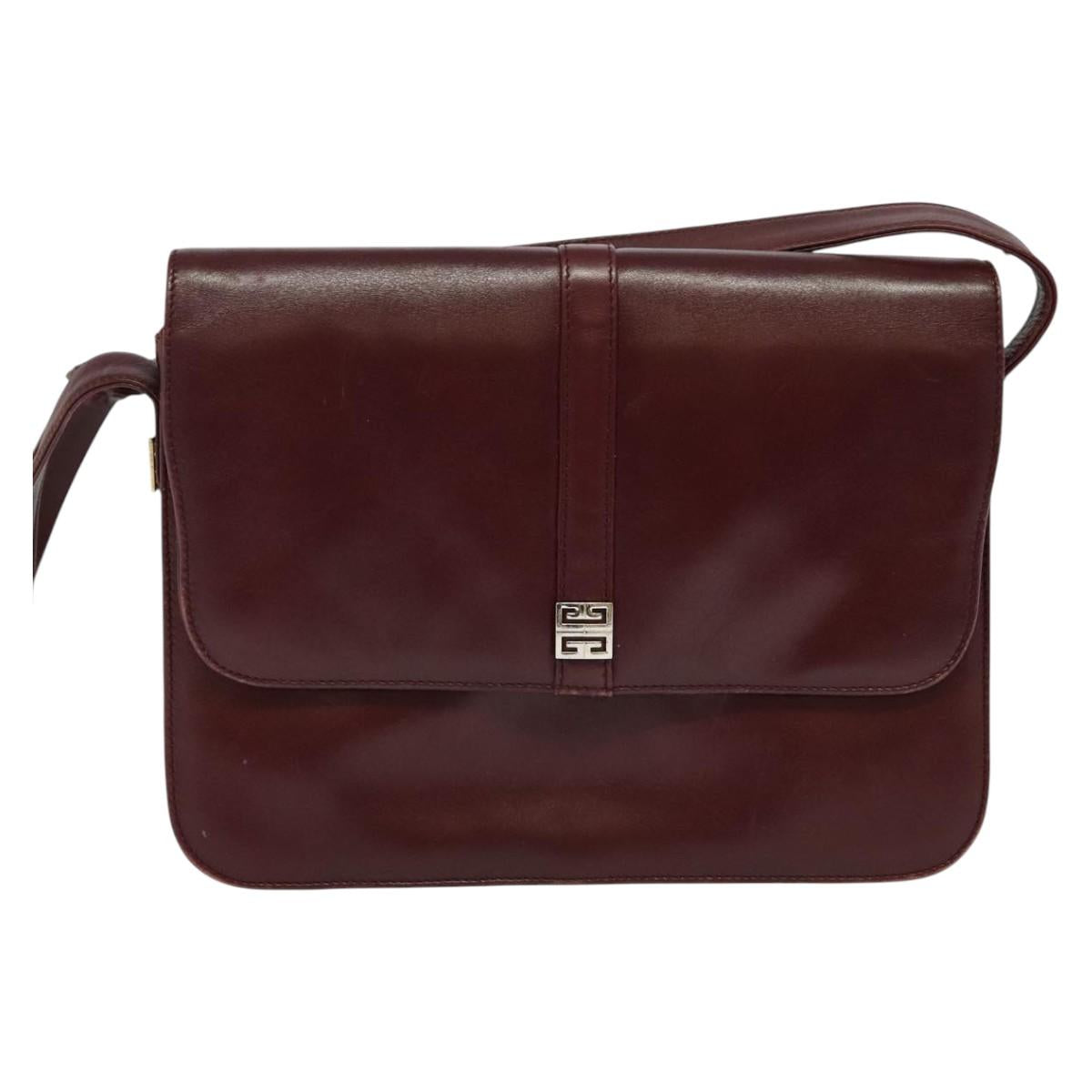 GIVENCHY Shoulder Bag Leather Bordeaux Auth bs28548