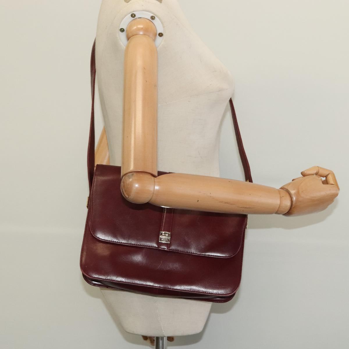 GIVENCHY Shoulder Bag Leather Bordeaux Auth bs28548