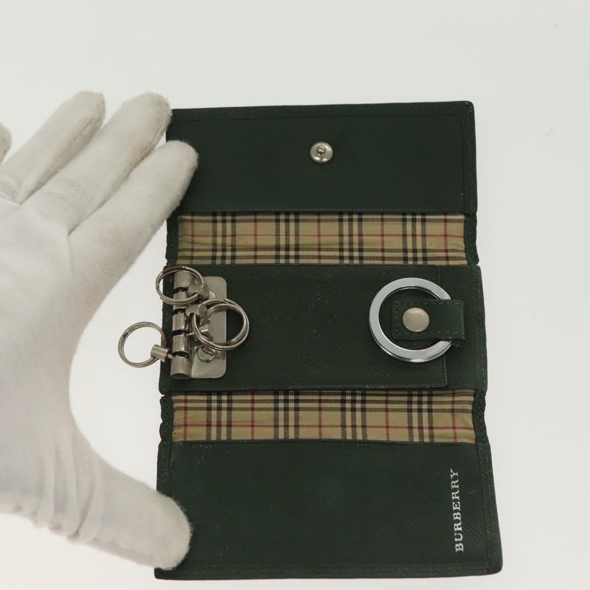 BURBERRY Key Case Canvas Leather 3Set Green Beige Auth bs28555