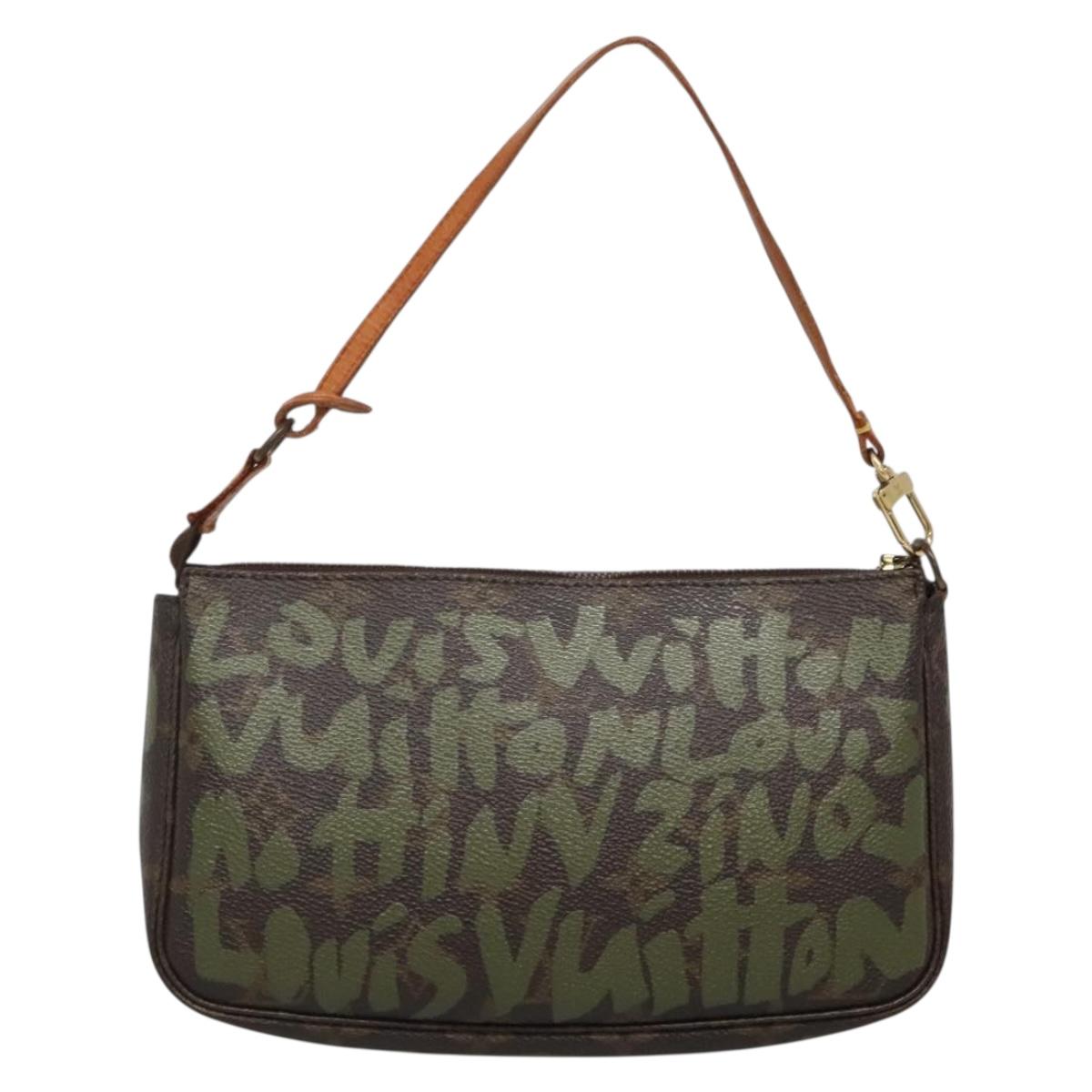 LOUIS VUITTON Graffiti Pochette Accessoires Pouch Khaki M92191 LV Auth bs28566