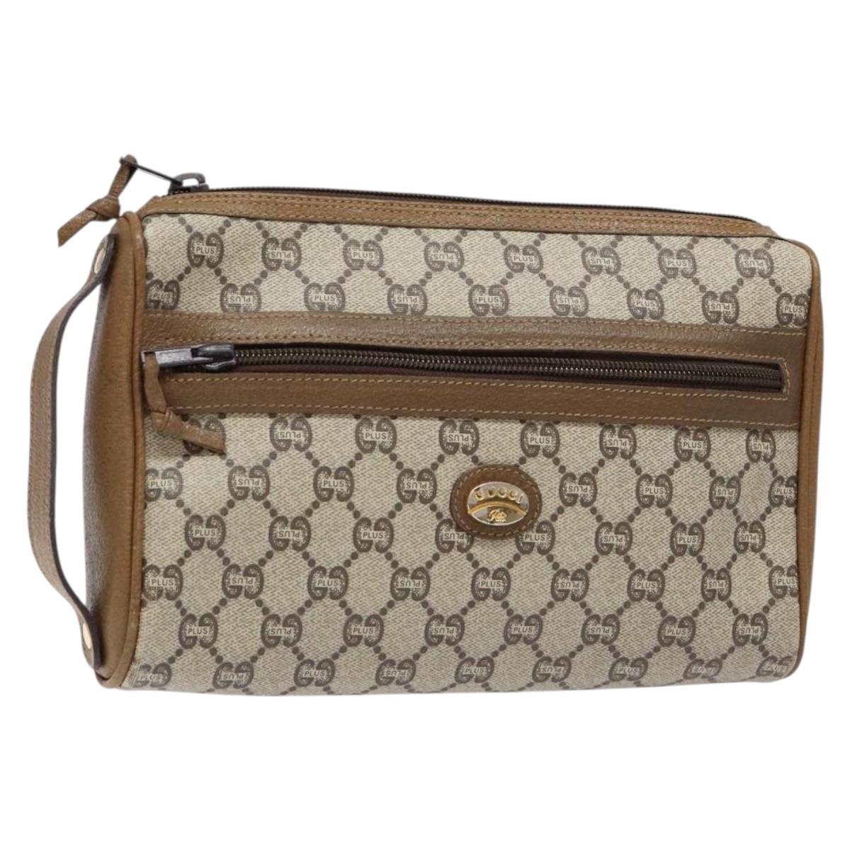 GUCCI GG Plus Supreme Clutch Bag PVC Beige Gold Auth bs28629