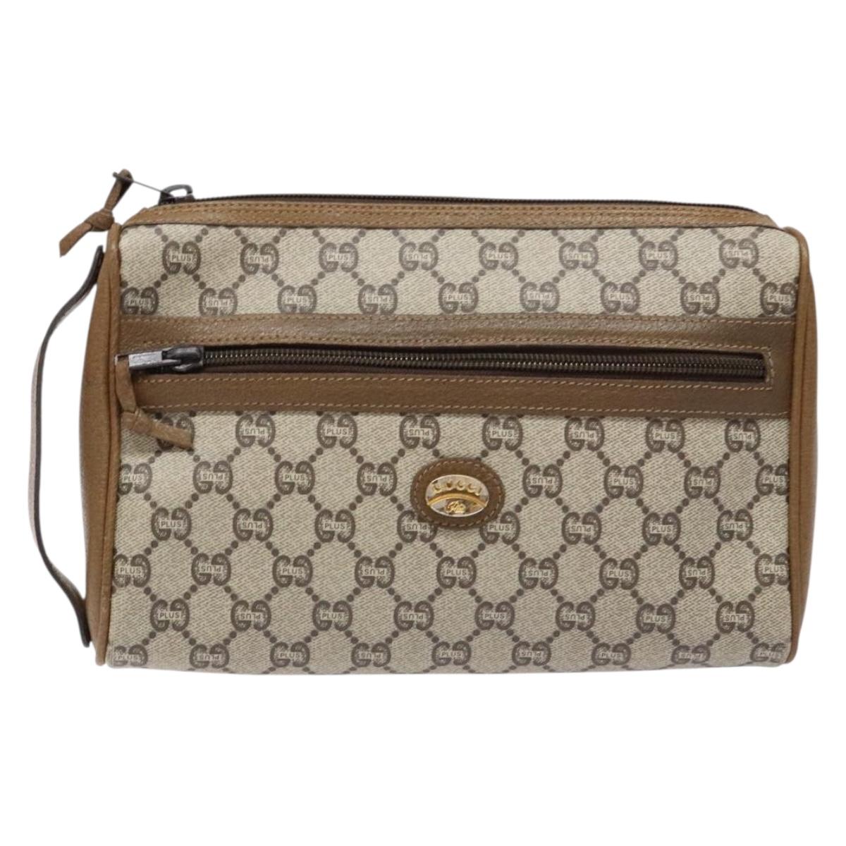 GUCCI GG Plus Supreme Clutch Bag PVC Beige Gold Auth bs28629