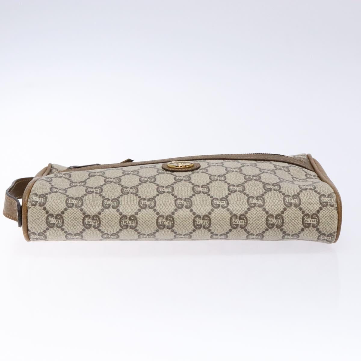 GUCCI GG Plus Supreme Clutch Bag PVC Beige Gold Auth bs28629