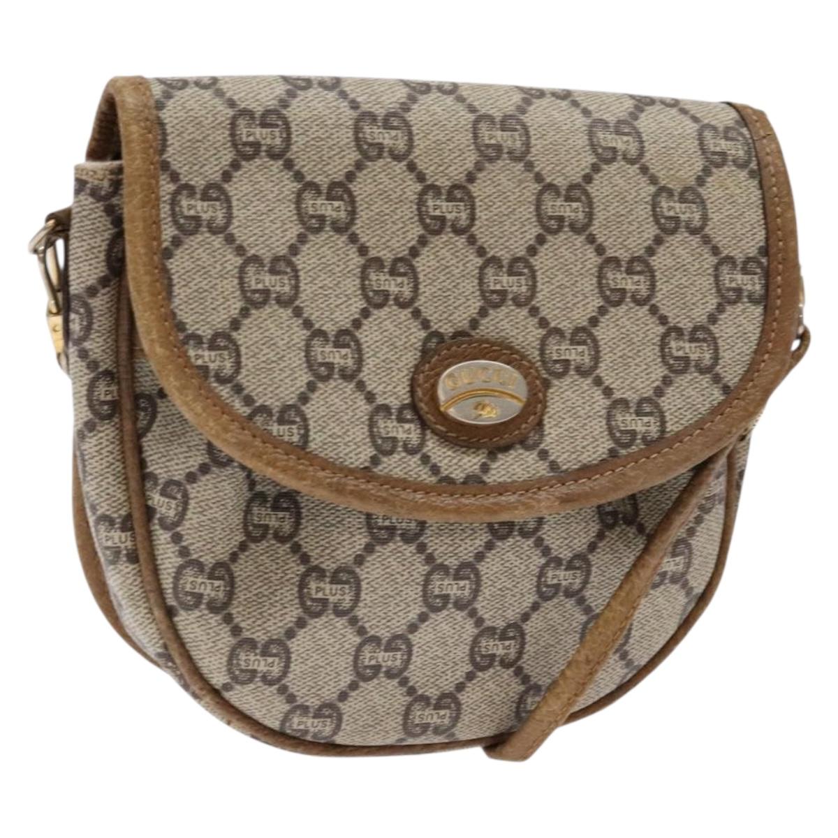GUCCI GG Plus Supreme Shoulder Bag PVC Beige Gold Auth bs28630