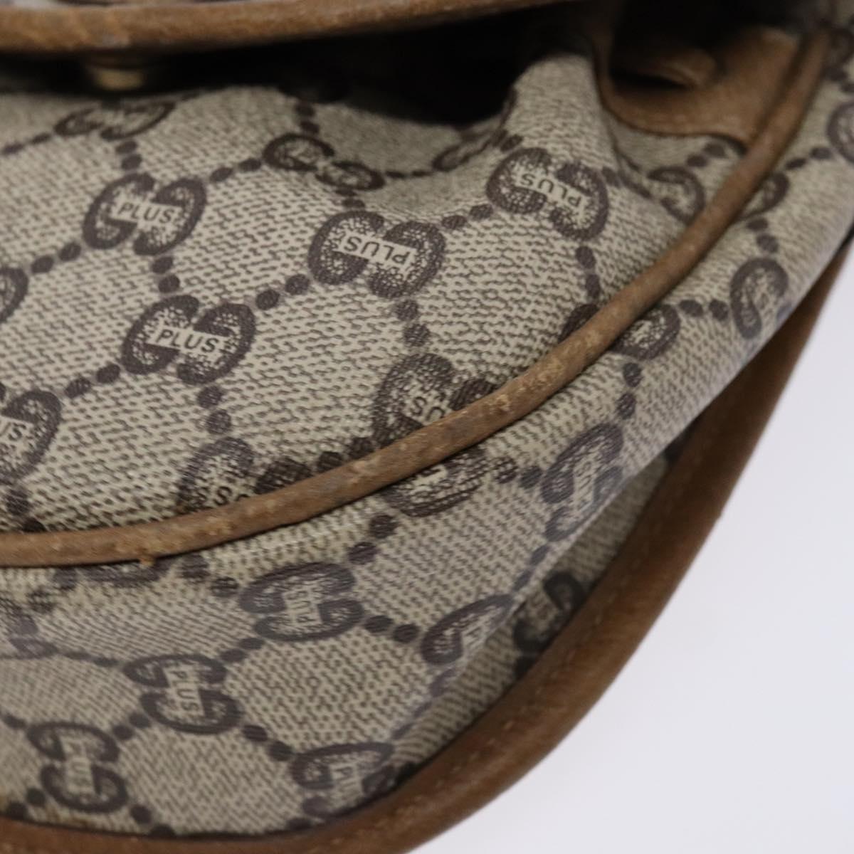 GUCCI GG Plus Supreme Shoulder Bag PVC Beige Gold Auth bs28630