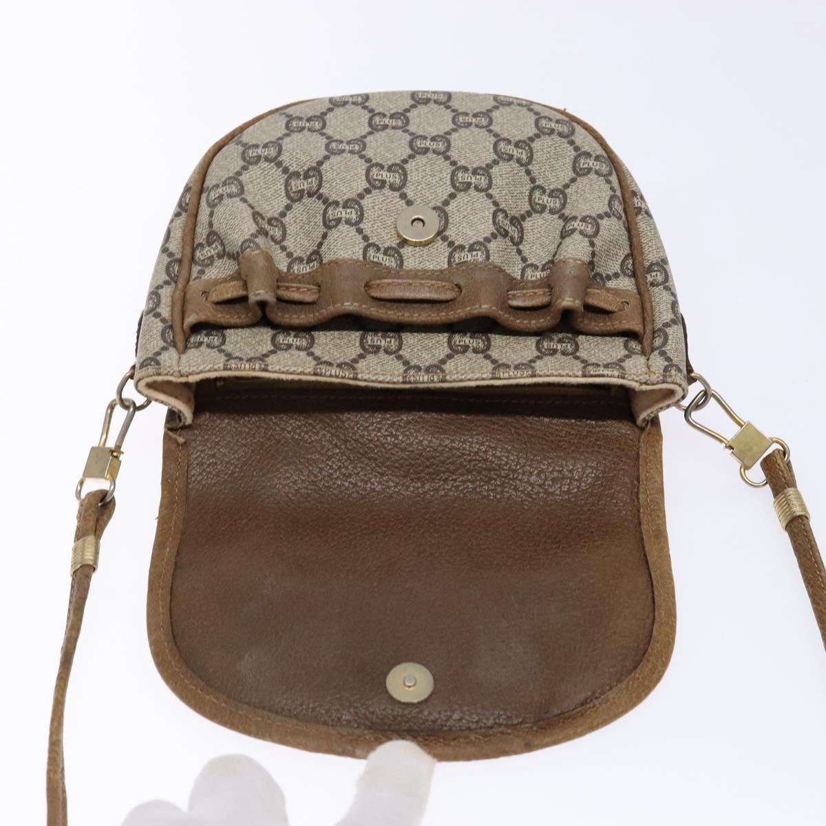 GUCCI GG Plus Supreme Shoulder Bag PVC Beige Gold Auth bs28630