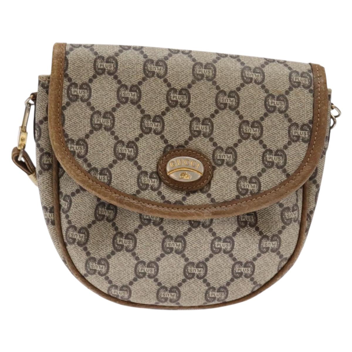 GUCCI GG Plus Supreme Shoulder Bag PVC Beige Gold Auth bs28630