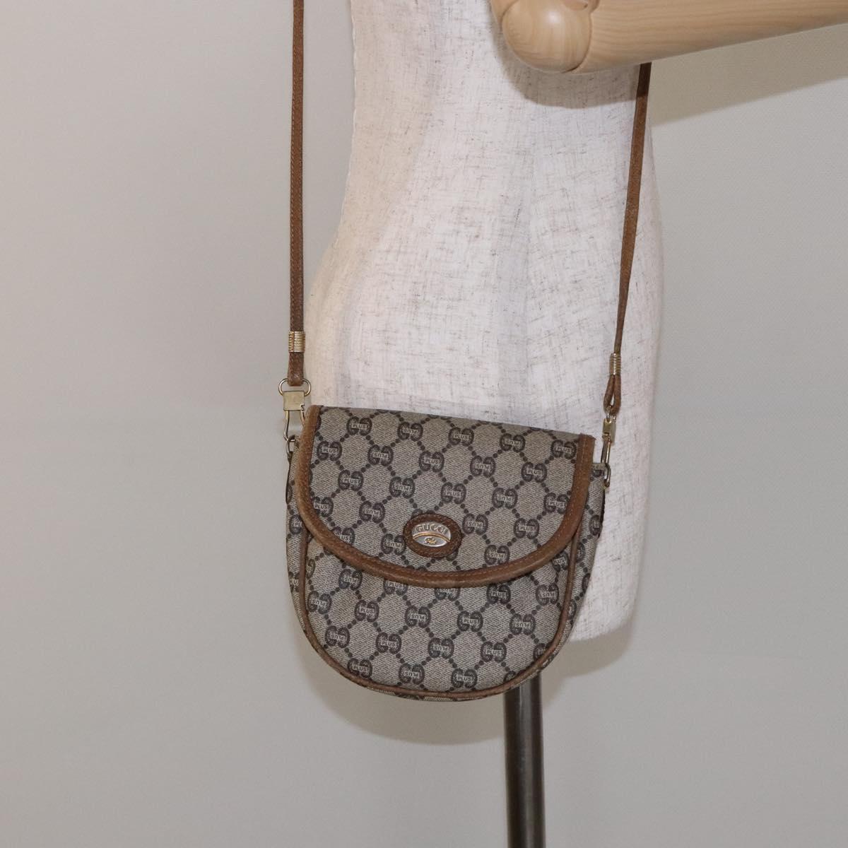 GUCCI GG Plus Supreme Shoulder Bag PVC Beige Gold Auth bs28630