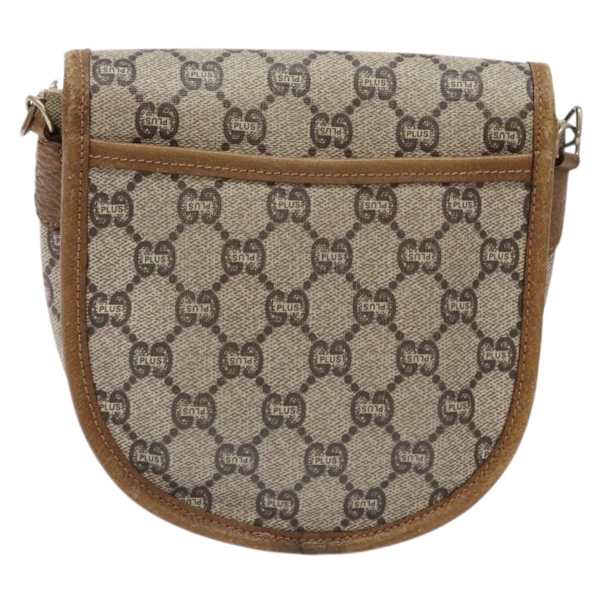 GUCCI GG Plus Supreme Shoulder Bag PVC Beige Gold Auth bs28630