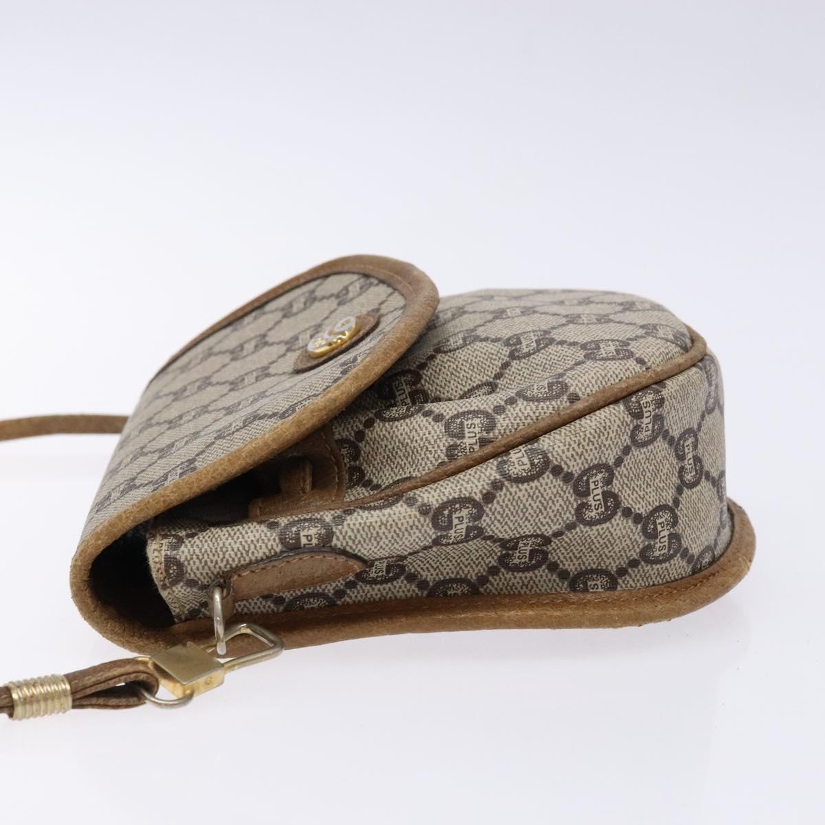 GUCCI GG Plus Supreme Shoulder Bag PVC Beige Gold Auth bs28630