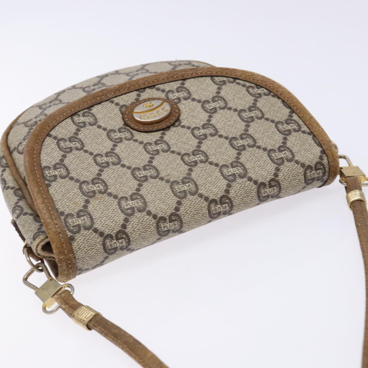 GUCCI GG Plus Supreme Shoulder Bag PVC Beige Gold Auth bs28630