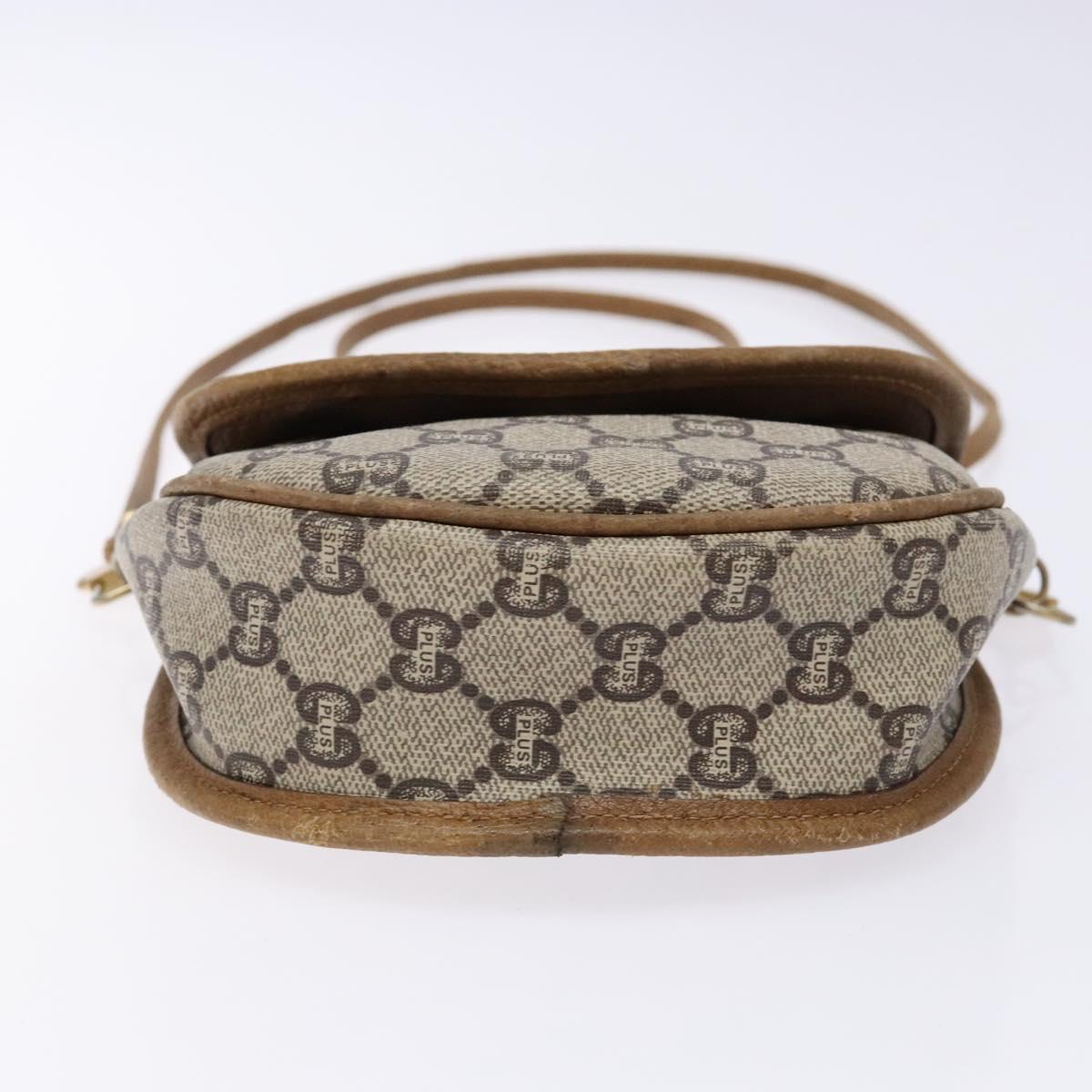 GUCCI GG Plus Supreme Shoulder Bag PVC Beige Gold Auth bs28630