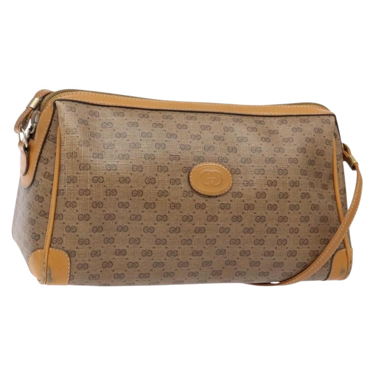 GUCCI Micro GG Supreme Shoulder Bag PVC Beige Gold Auth bs28631