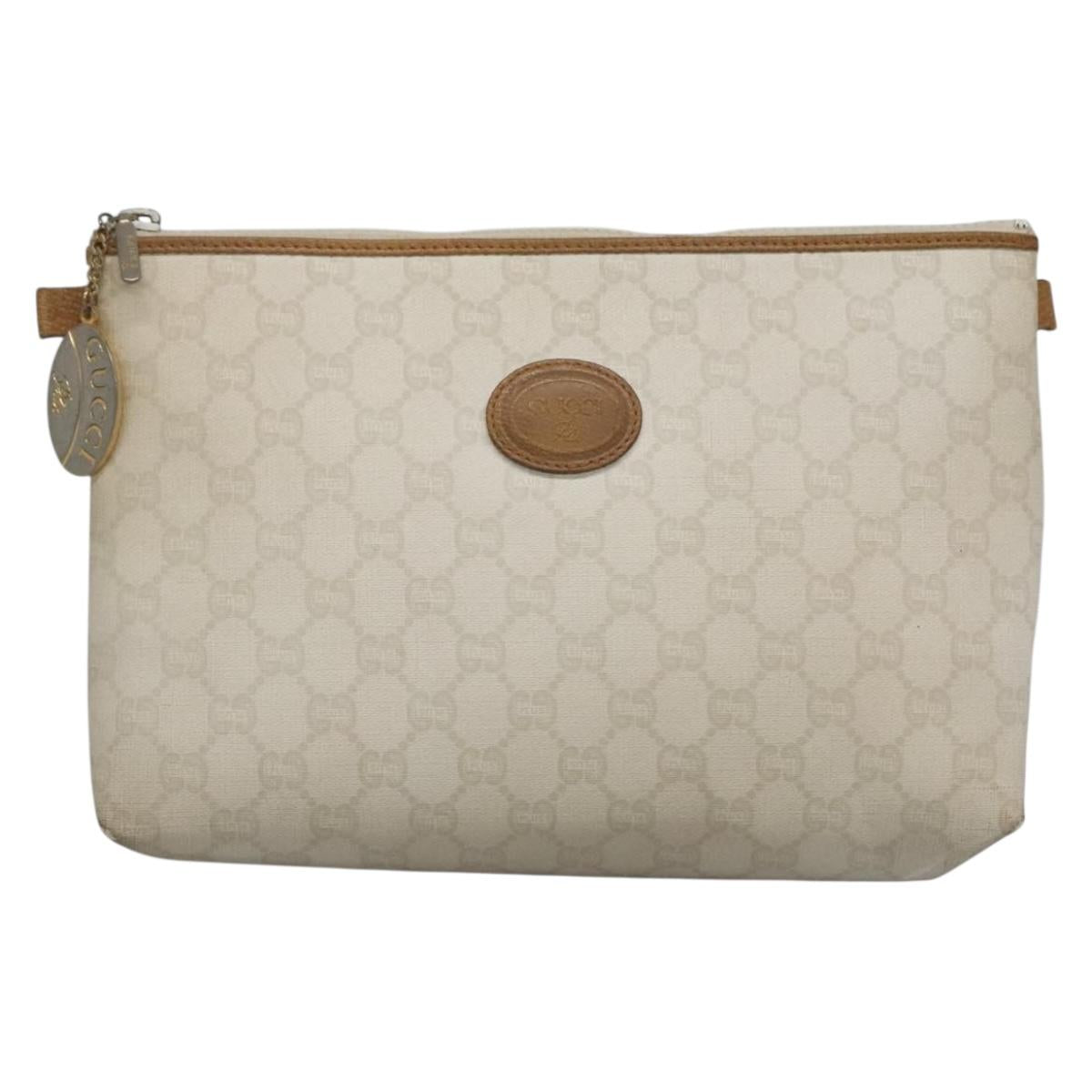 GUCCI GG Plus Supreme Clutch Bag PVC White Auth bs28632