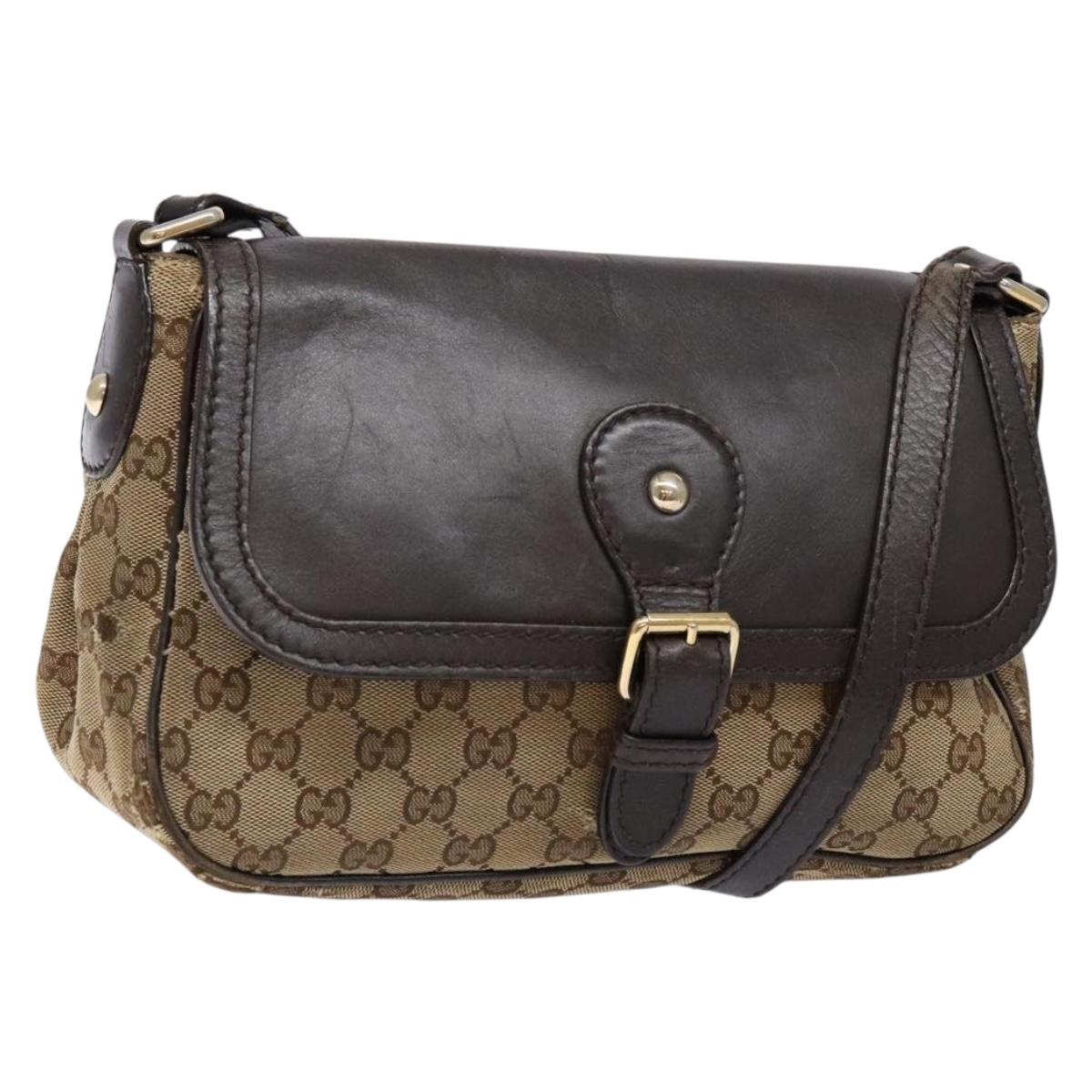 GUCCI GG Canvas Shoulder Bag Beige Silver Brown 308452 Auth bs28633