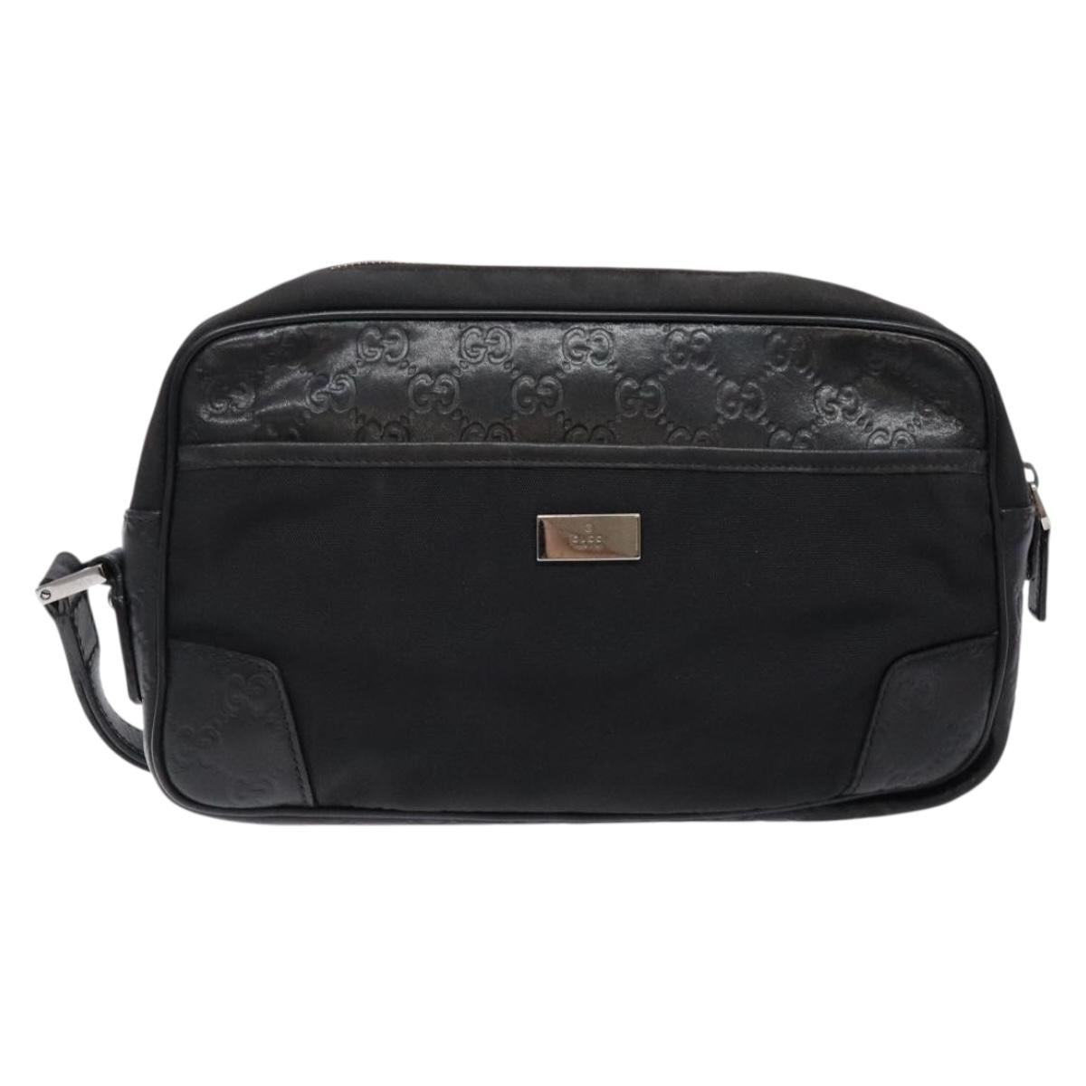GUCCI GG Canvas Guccissima Clutch Bag Leather nylon Black 162782 Auth bs28636