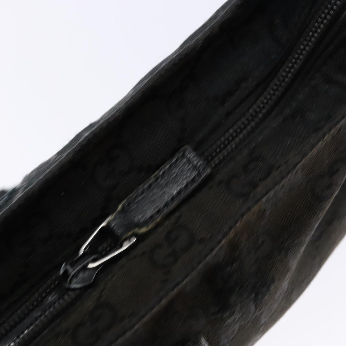 GUCCI GG Canvas Web Sherry Line Shoulder Bag Black Silver 189749 Auth bs28637