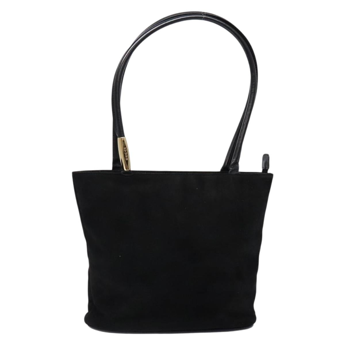 GUCCI Shoulder Bag Suede Black Gold Auth bs28638