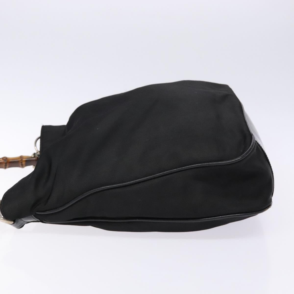 GUCCI Bamboo Shoulder Bag Nylon Black Silver 001 1553 1577 Auth bs28640