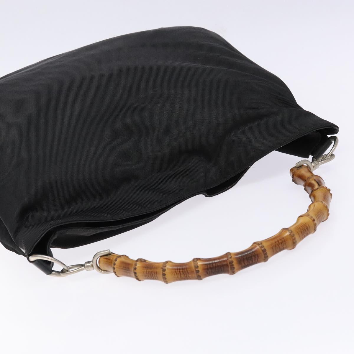 GUCCI Bamboo Shoulder Bag Nylon Black Silver 001 1553 1577 Auth bs28640