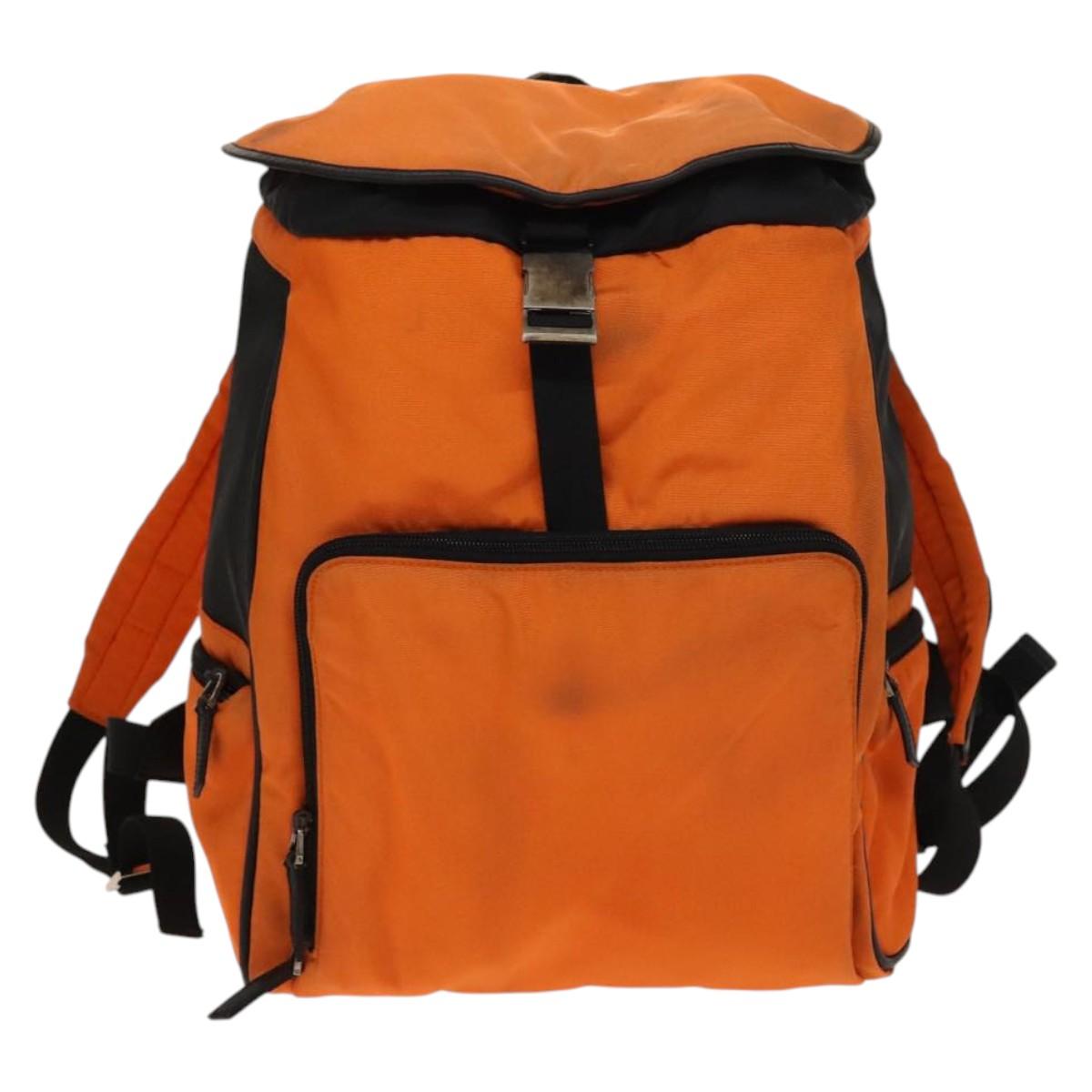 GUCCI Backpack Nylon Leather Orange Black Silver Auth bs28642