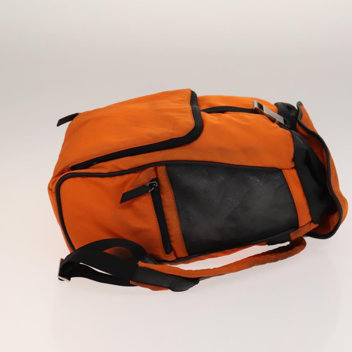 GUCCI Backpack Nylon Leather Orange Black Silver Auth bs28642