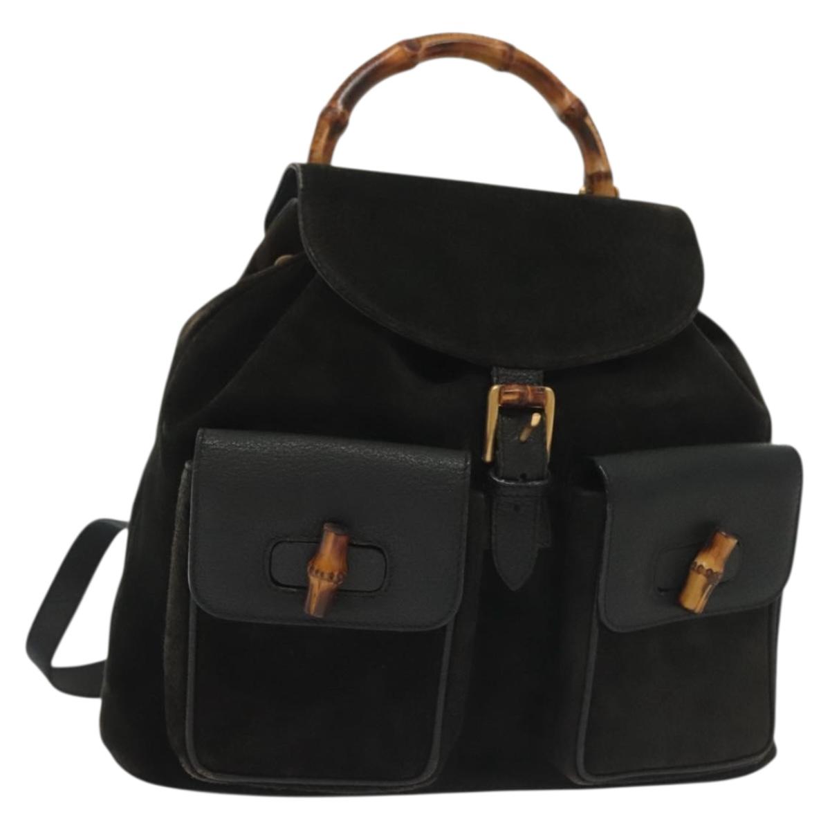 GUCCI Bamboo Backpack Suede Black Gold 003 1998 0016 Auth bs28645