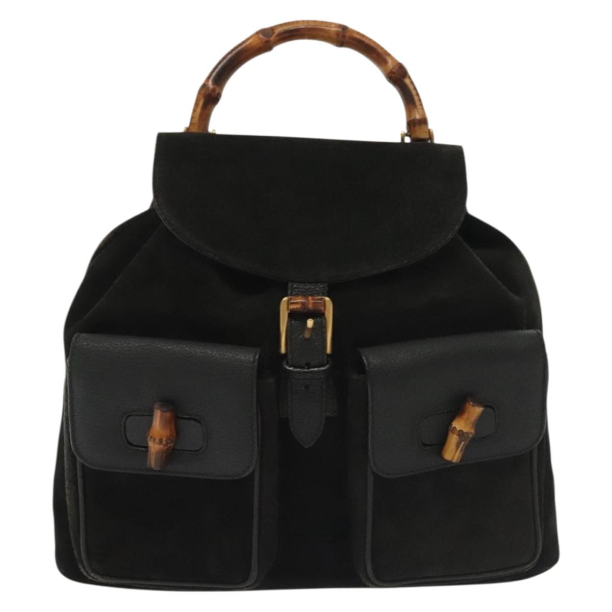 GUCCI Bamboo Backpack Suede Black Gold 003 1998 0016 Auth bs28645