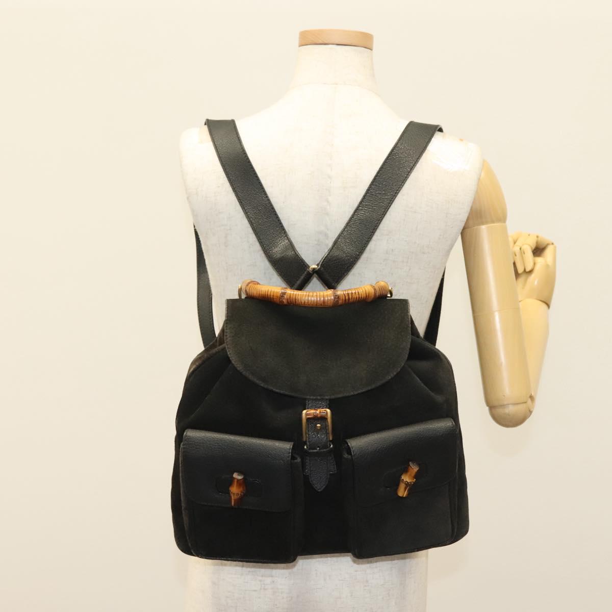 GUCCI Bamboo Backpack Suede Black Gold 003 1998 0016 Auth bs28645