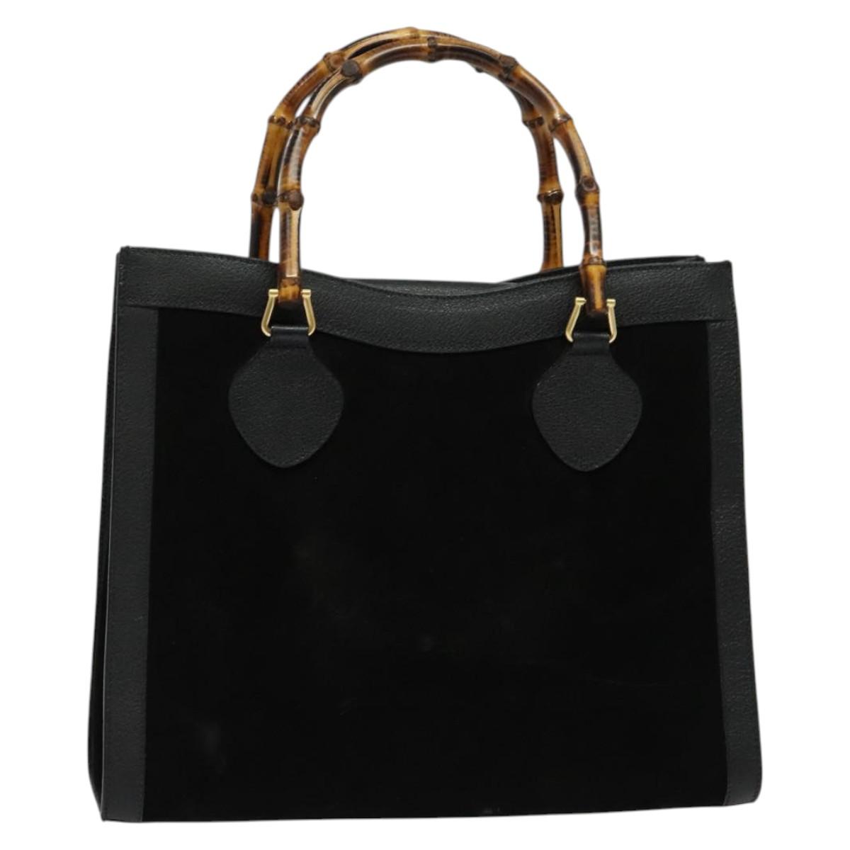 GUCCI Bamboo Hand Bag Suede Leather Black Gold 002 1186 0260 Auth bs28646