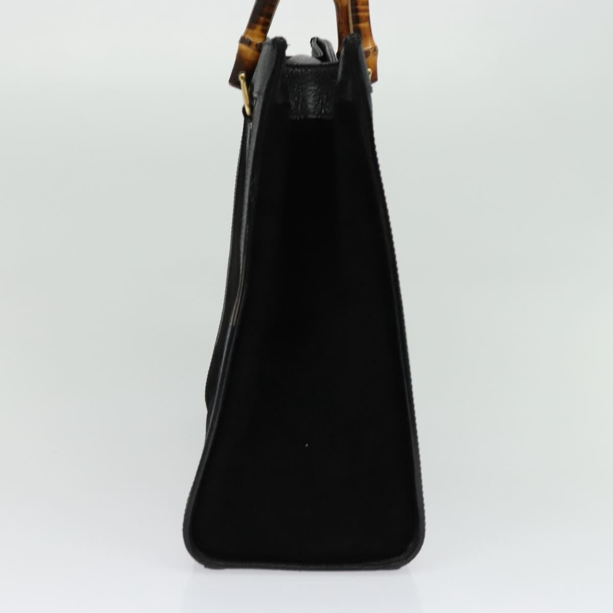 GUCCI Bamboo Hand Bag Suede Leather Black Gold 002 1186 0260 Auth bs28646