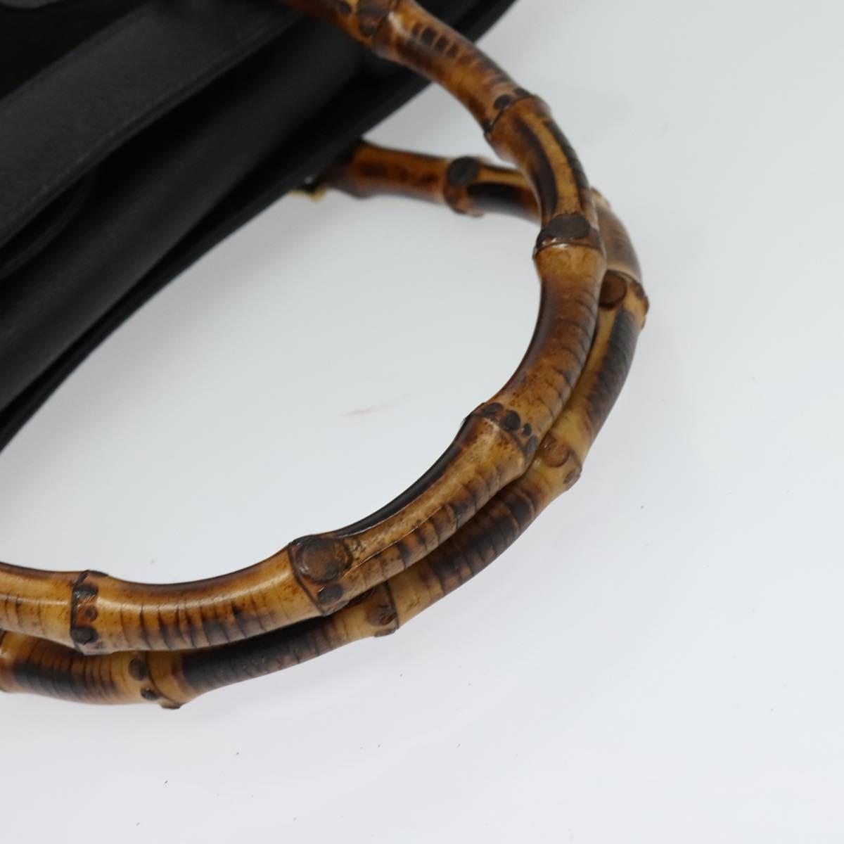 GUCCI Bamboo Hand Bag Suede Leather Black Gold 002 1186 0260 Auth bs28646