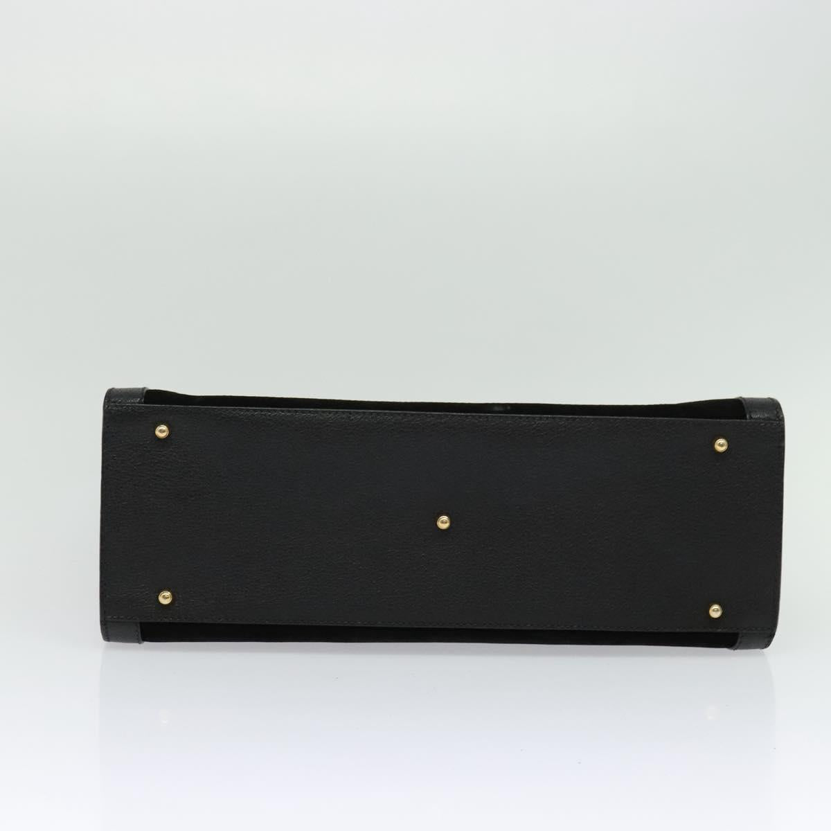 GUCCI Bamboo Hand Bag Suede Leather Black Gold 002 1186 0260 Auth bs28646