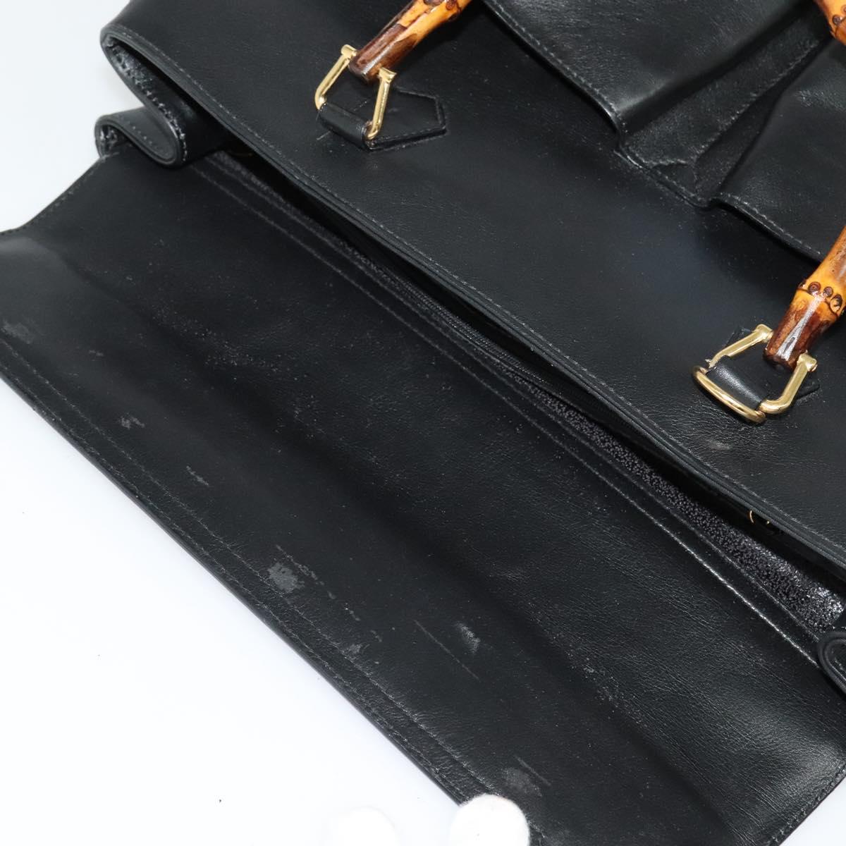 GUCCI Bamboo Hand Bag Leather 2way Black Gold 002 2855 0322 0 Auth bs28647