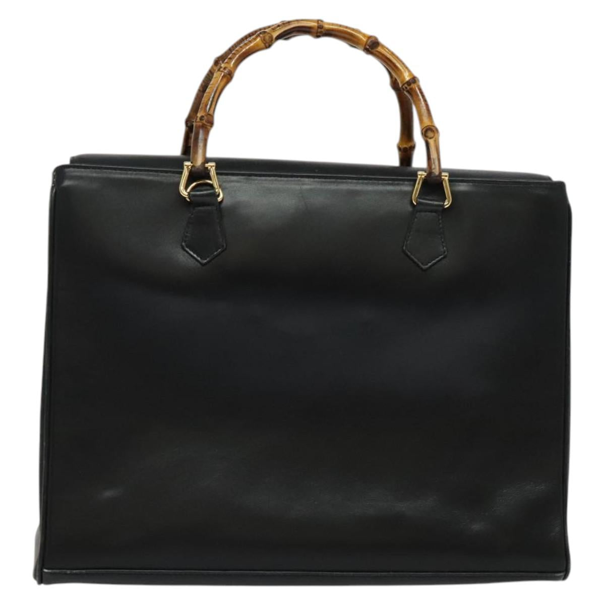 GUCCI Bamboo Hand Bag Leather 2way Black Gold 002 2855 0322 0 Auth bs28647