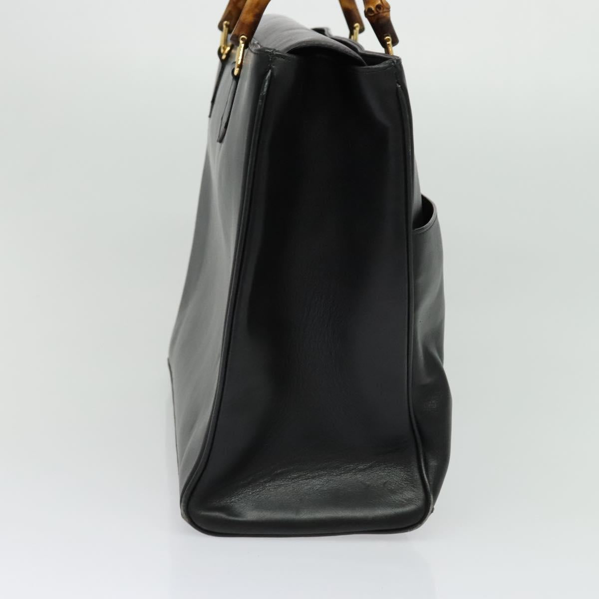 GUCCI Bamboo Hand Bag Leather 2way Black Gold 002 2855 0322 0 Auth bs28647