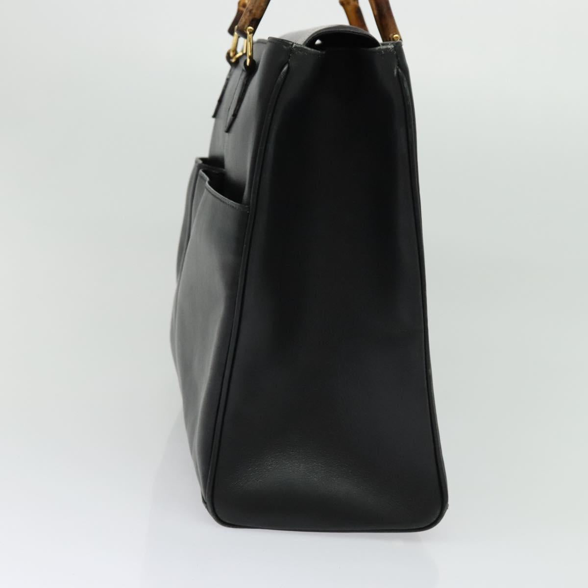 GUCCI Bamboo Hand Bag Leather 2way Black Gold 002 2855 0322 0 Auth bs28647