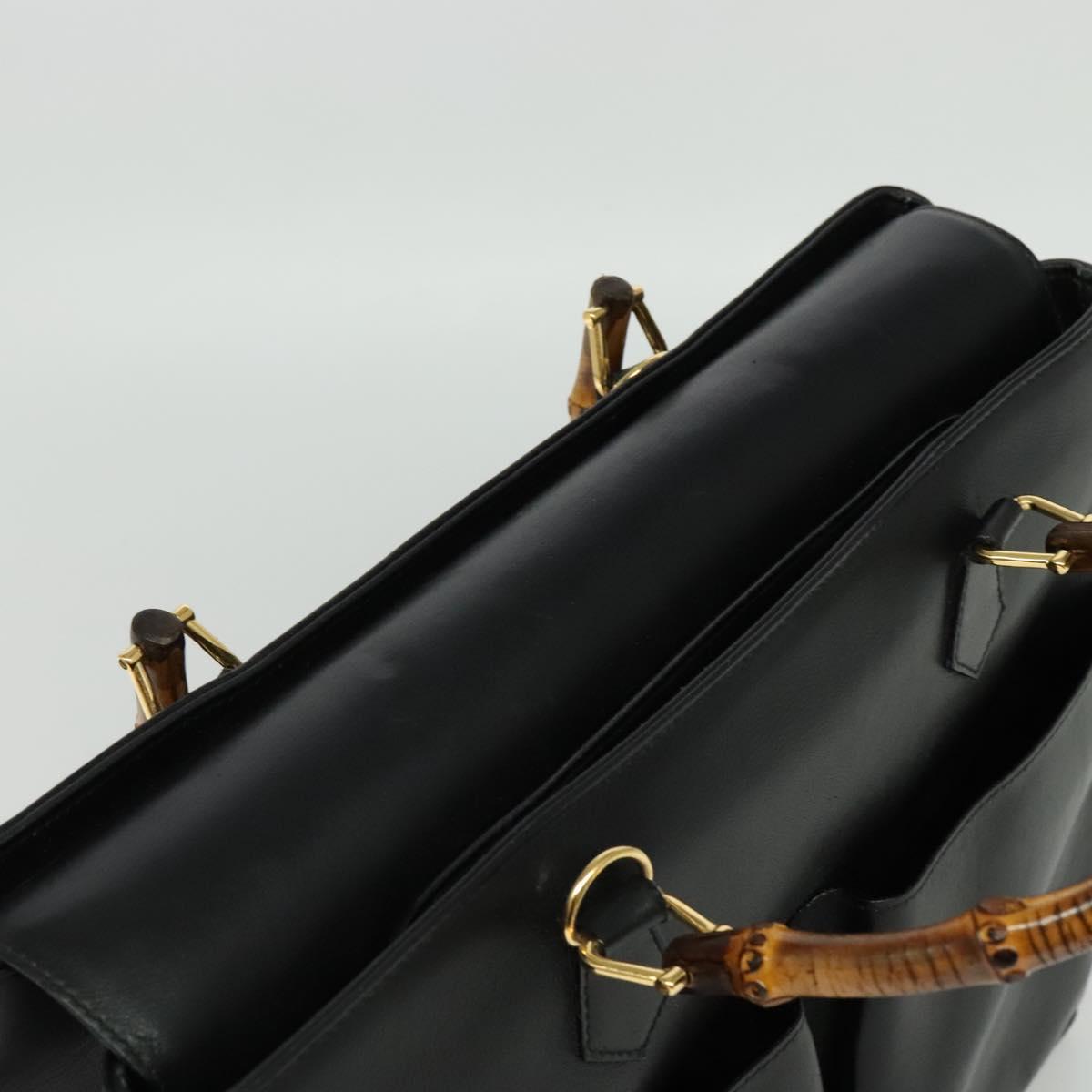 GUCCI Bamboo Hand Bag Leather 2way Black Gold 002 2855 0322 0 Auth bs28647