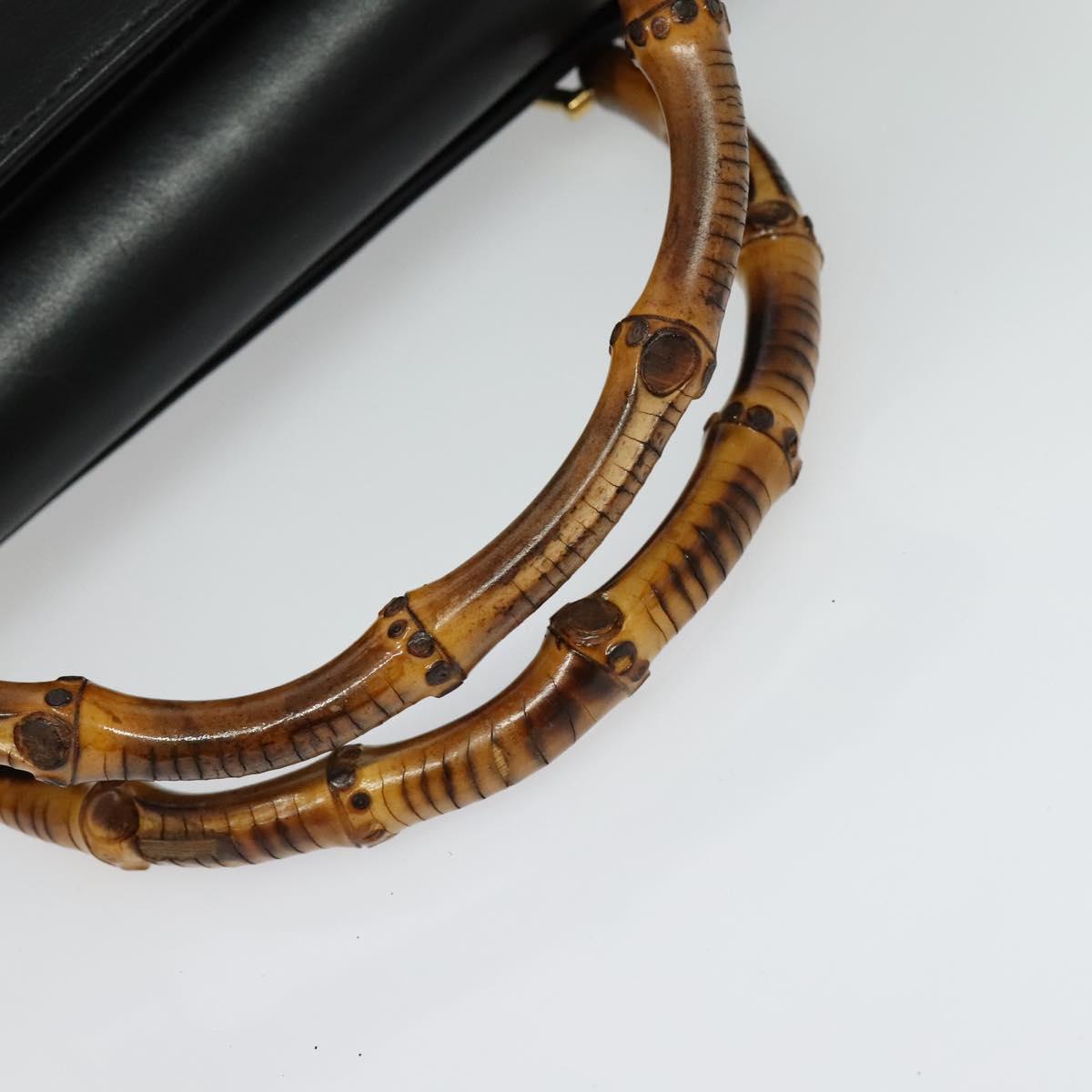 GUCCI Bamboo Hand Bag Leather 2way Black Gold 002 2855 0322 0 Auth bs28647