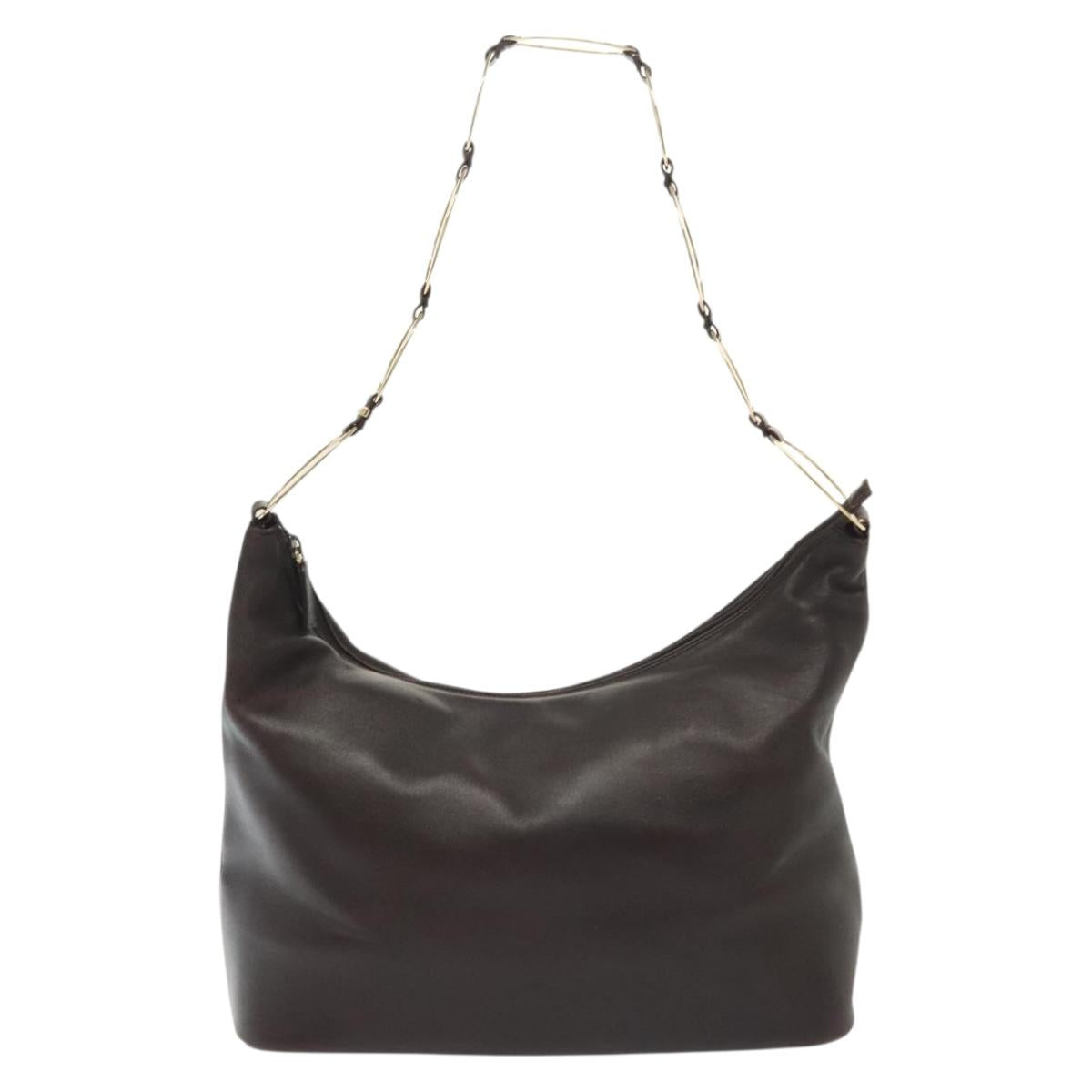 GUCCI Shoulder Bag Leather Brown Gold 001 1998 1805 Auth bs28648