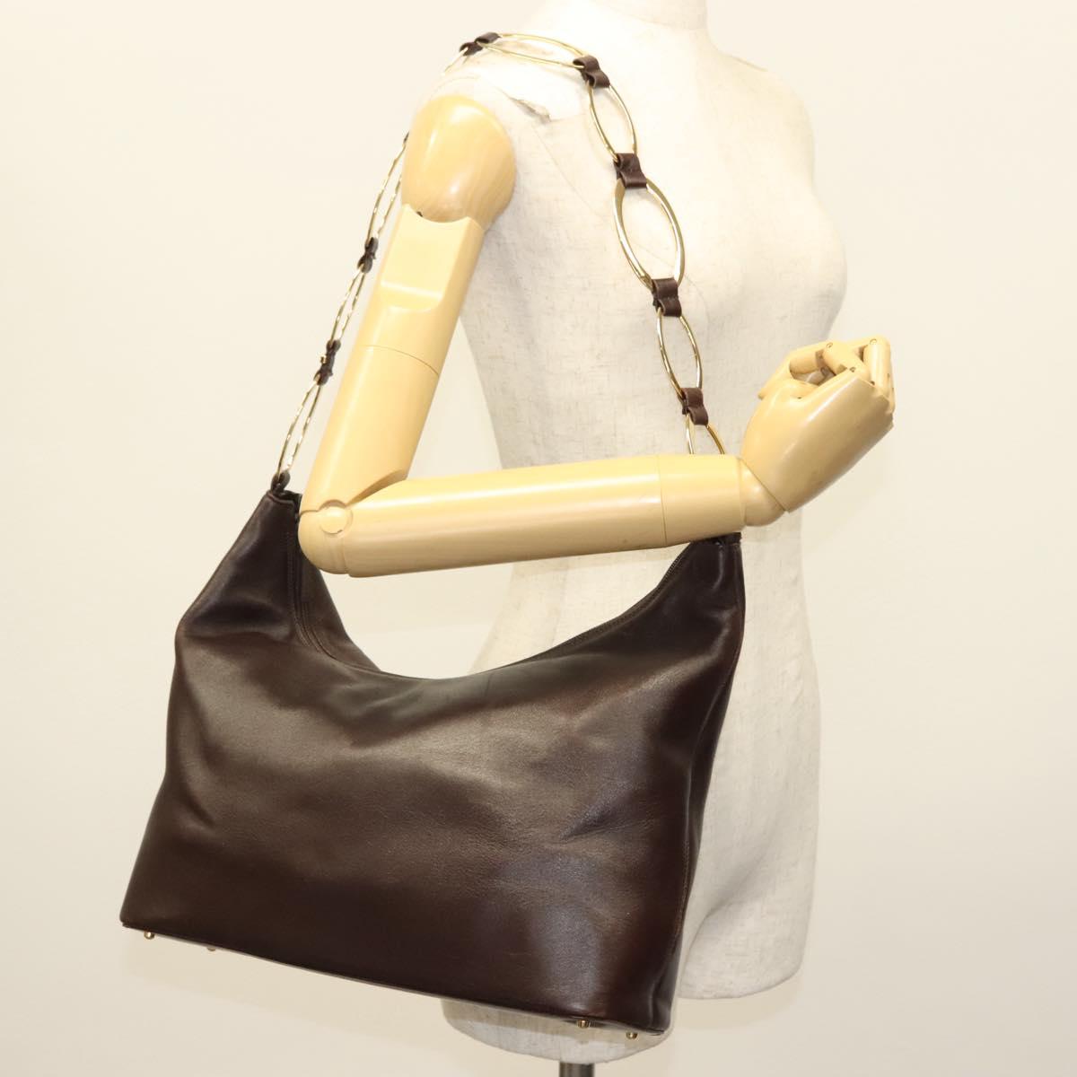 GUCCI Shoulder Bag Leather Brown Gold 001 1998 1805 Auth bs28648