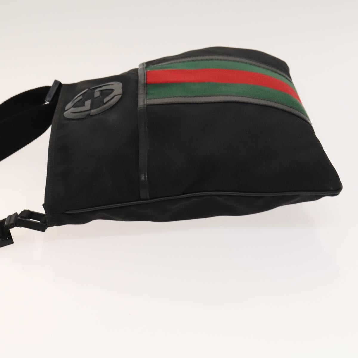 GUCCI Web Sherry Line Shoulder Bag Nylon Black Auth bs28651