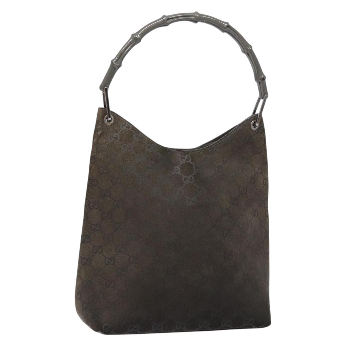 GUCCI GG Canvas Bamboo Shoulder Bag Suede Gray Silver 001 1705 3006 Auth bs28652