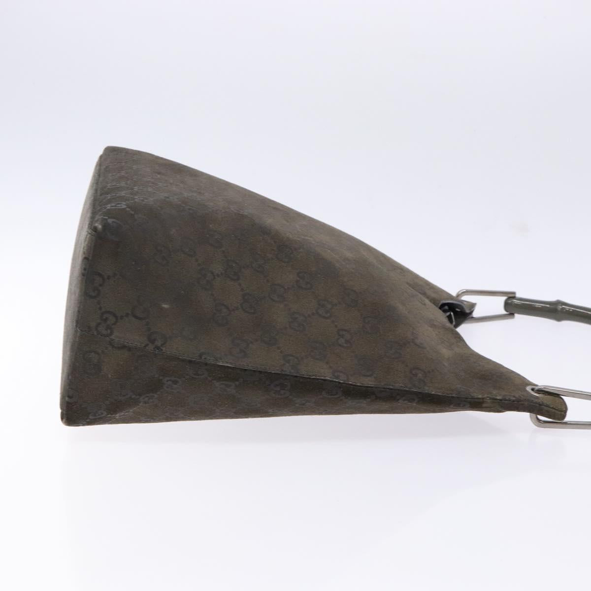 GUCCI GG Canvas Bamboo Shoulder Bag Suede Gray Silver 001 1705 3006 Auth bs28652