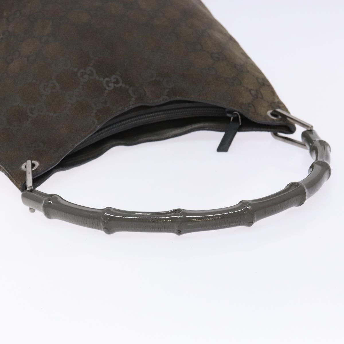 GUCCI GG Canvas Bamboo Shoulder Bag Suede Gray Silver 001 1705 3006 Auth bs28652
